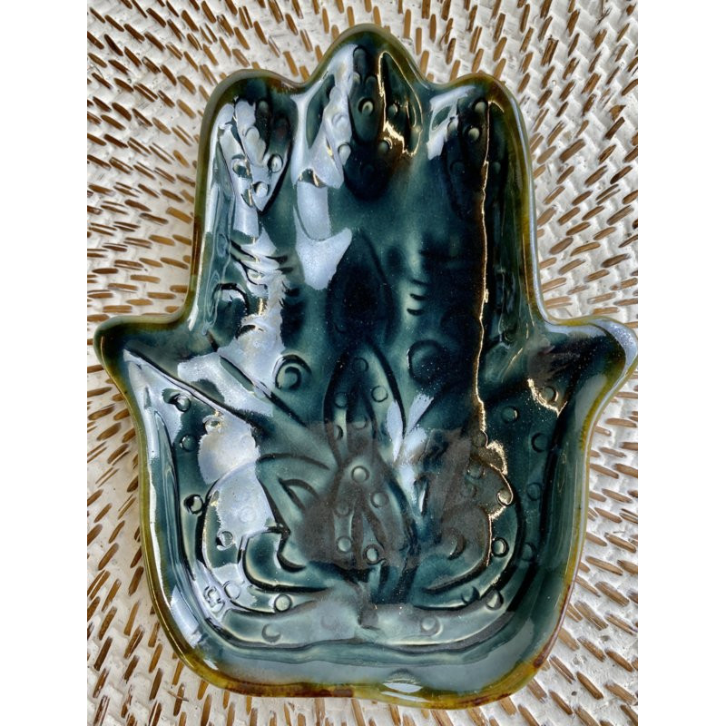 Schaaltje Hamsa hand Groen aardewerk 16.5x13cm