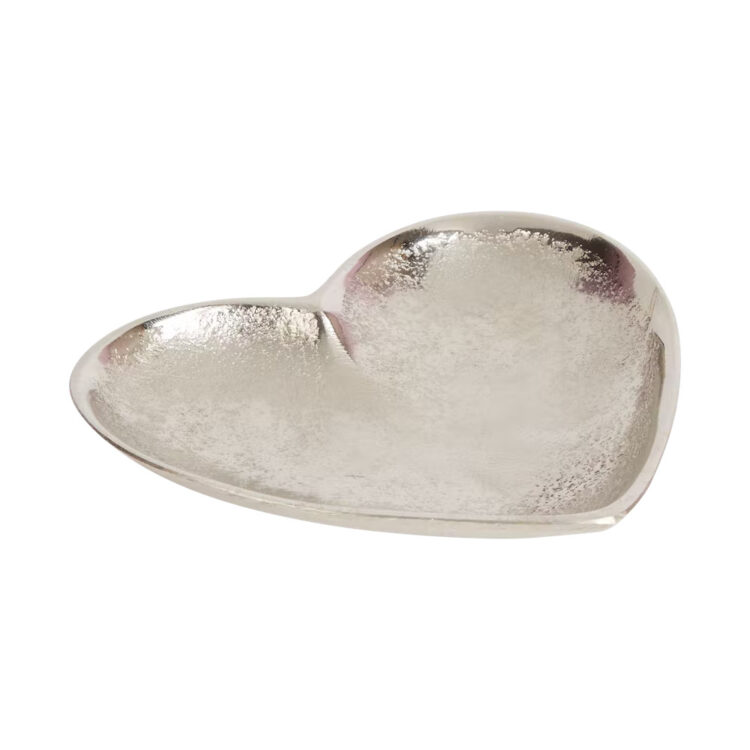 Schaaltje hart 12x13cm metaal zilverkleurig