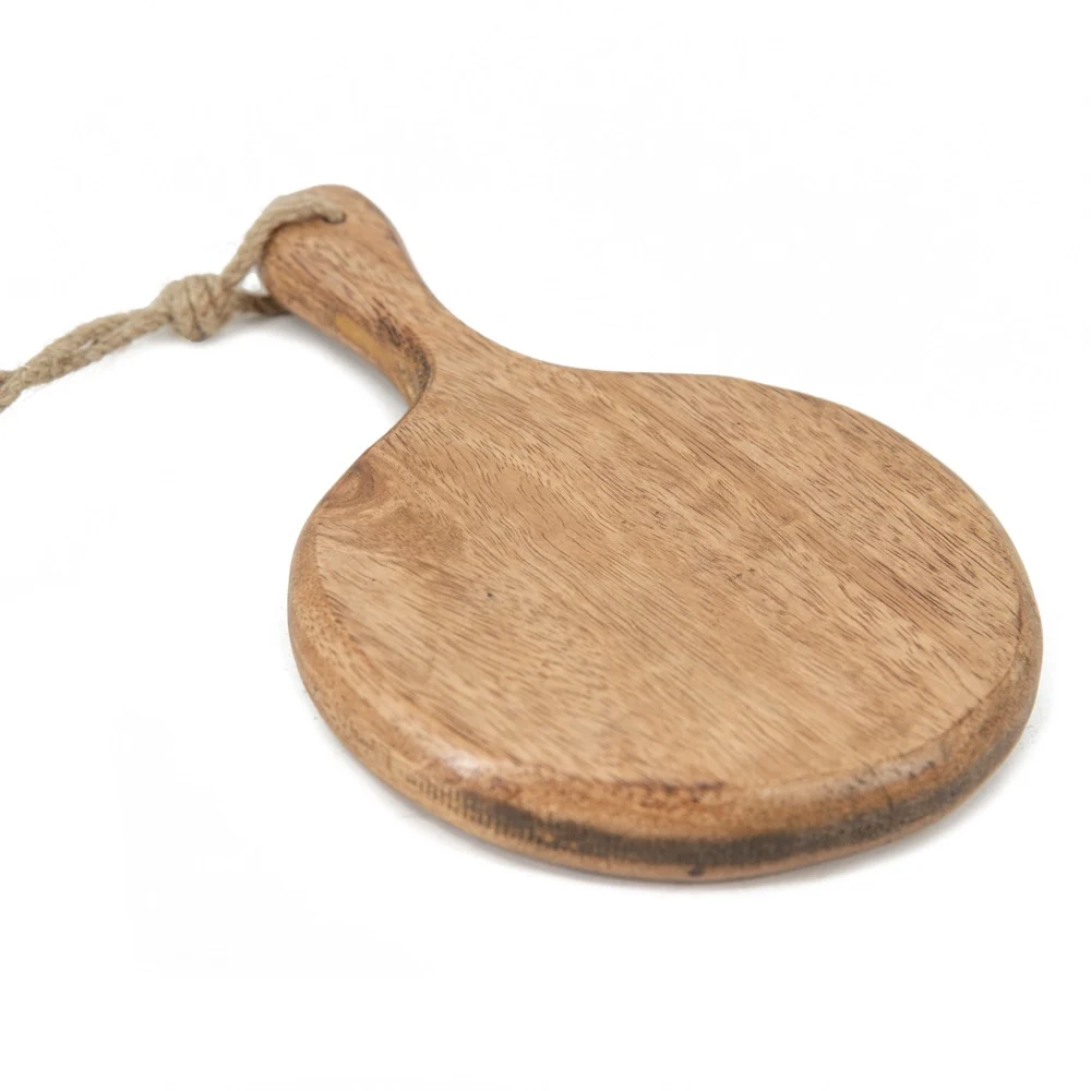 Massief houten plankje met handvat en touw 12.5cm