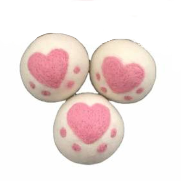 3 grote drogerballen van wol (7cm) met roze hartje - Ventilii Milano
