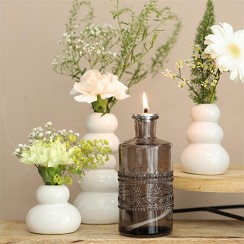 Set van 3 flesjes 14.5cm hoog grijs glas met motief