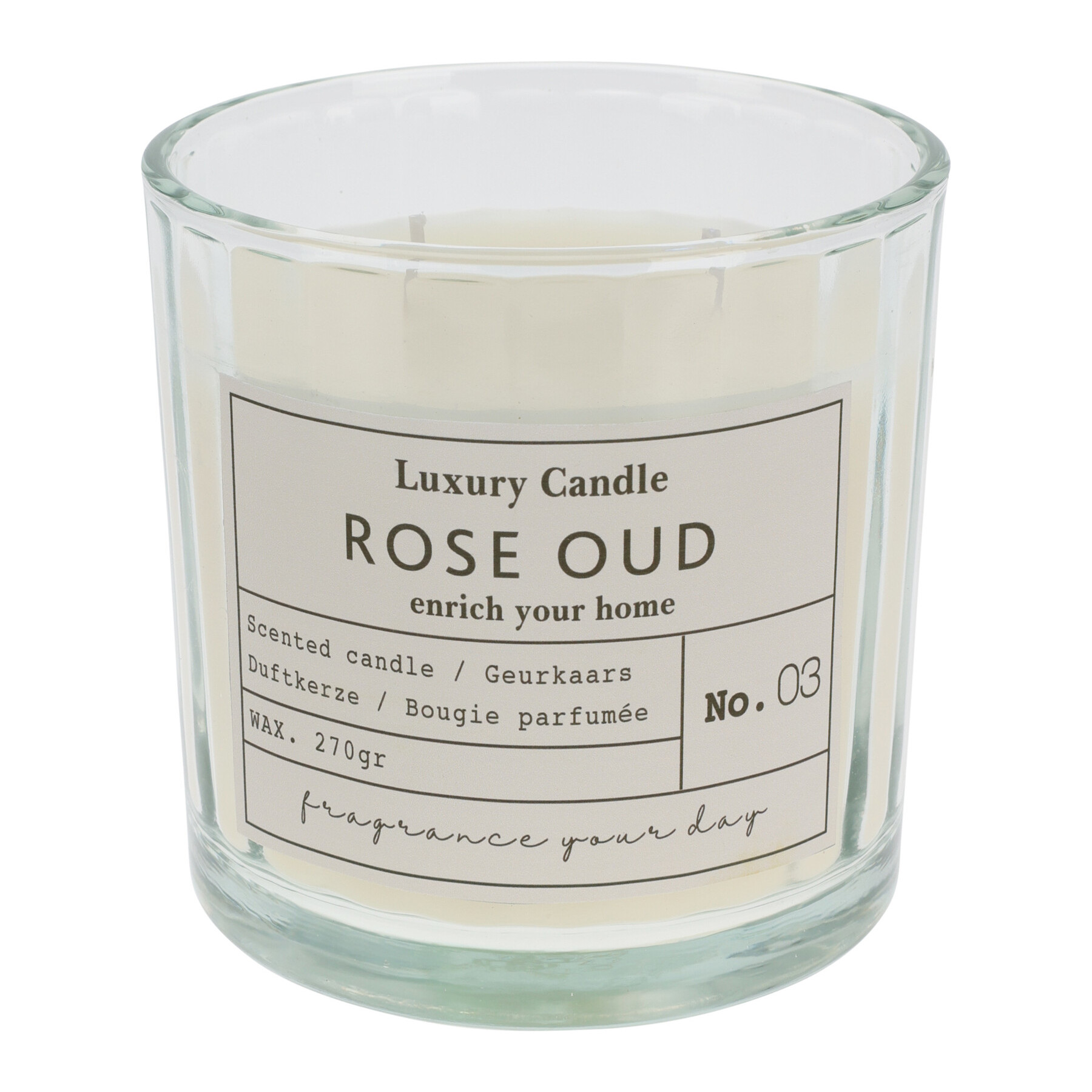 Geurkaars ROSE OUDH in glazen pot met deksel 10x10cm