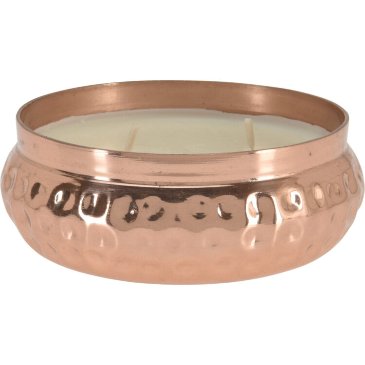 Kaars in rosé gouden schaal 9.5 x 9.5 cm met 2 lonten