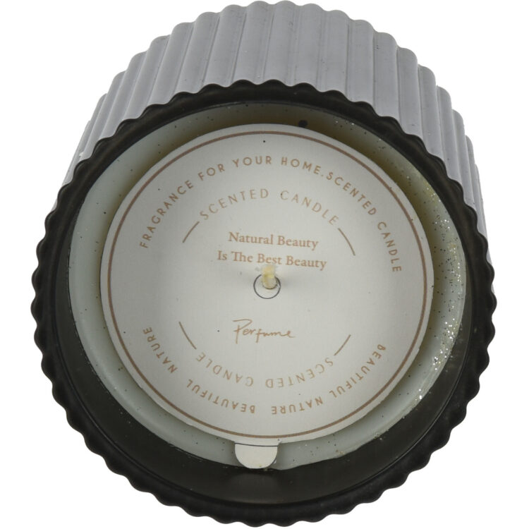 Geurkaars in zwart ribbelglas