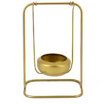 Waxinehouder goud hangend met bakje voor waxinelichtje 22cm hoog - hb3438