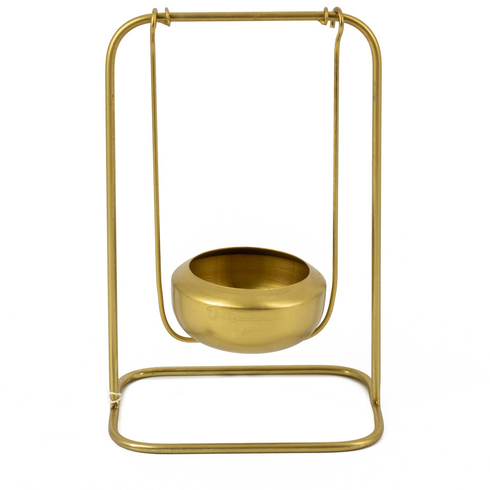Waxinehouder goud hangend met bakje voor waxinelichtje 22cm hoog – hb3438