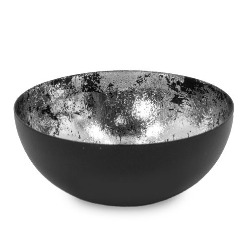 Schaaltje zwart met zilver 12,5x5cm metaal kommetje - hb4927