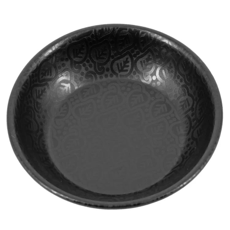 Schaaltje zwart 11cm met blaadjes motief in metaal - hb5463