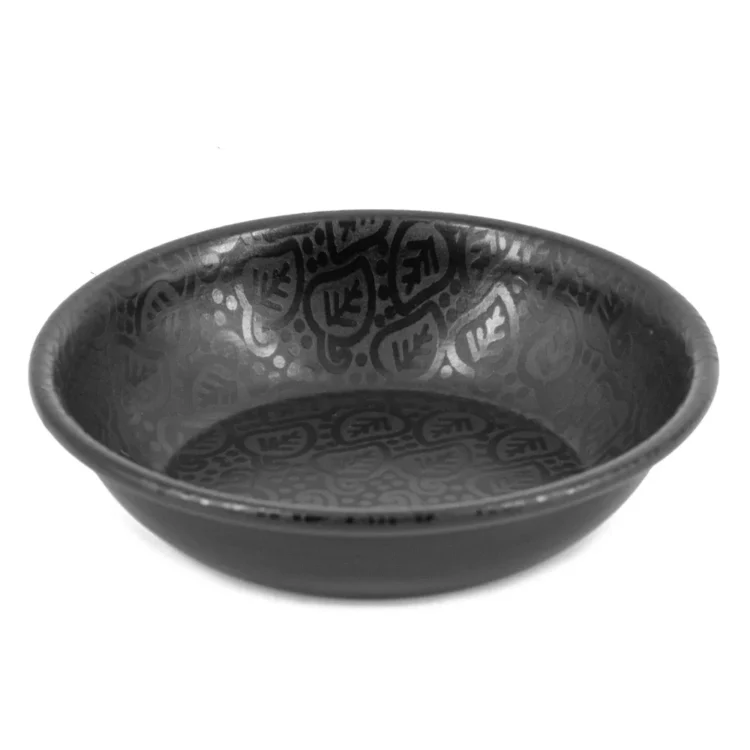 Schaaltje zwart 11cm met blaadjes motief in metaal - hb5463